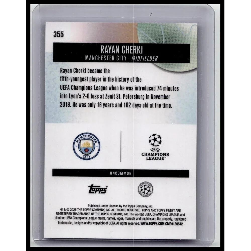 2025-26 Finest UEFA Rayan Cherki Purple Checkerboard Refractor #/99 Man City